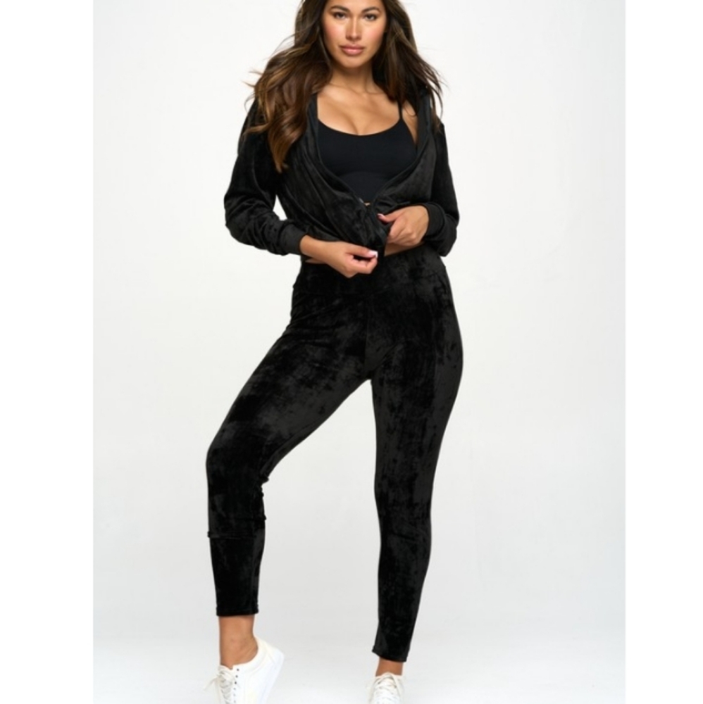 Zip Hoodie Velour Track Suit Set- Black ๐ค - Picture 3 of 11